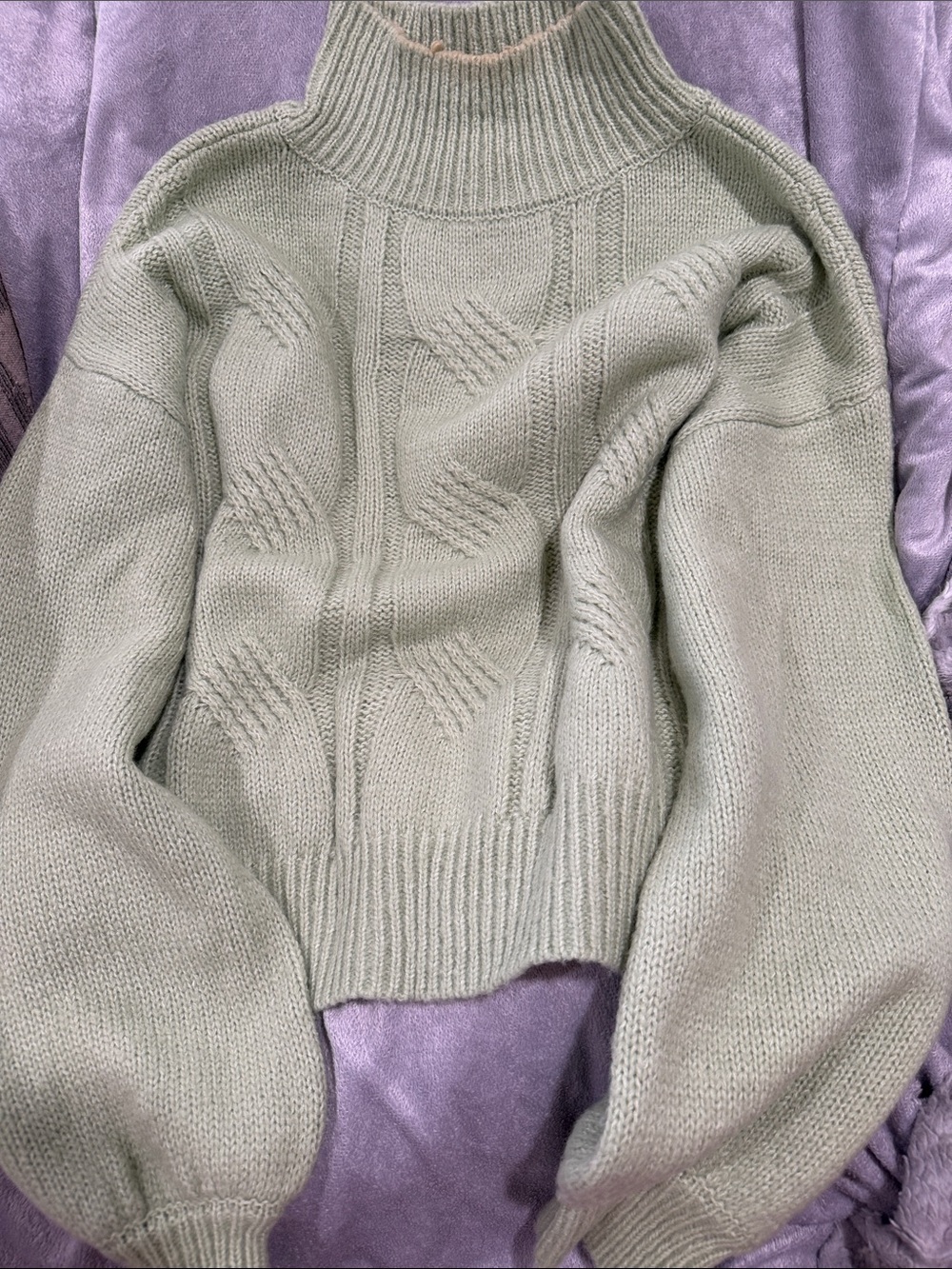 SO Sage Green Cable Knit Turtleneck Sweater